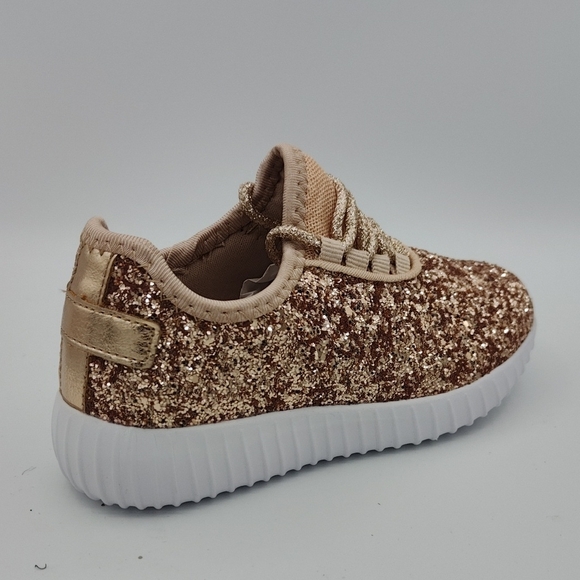 Glittery Rose Gold Kids Sneakers - Picture 5 of 8